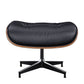 28" Black and Light Brown Tufted Genuine Leather Lounge Chair With Ottoman