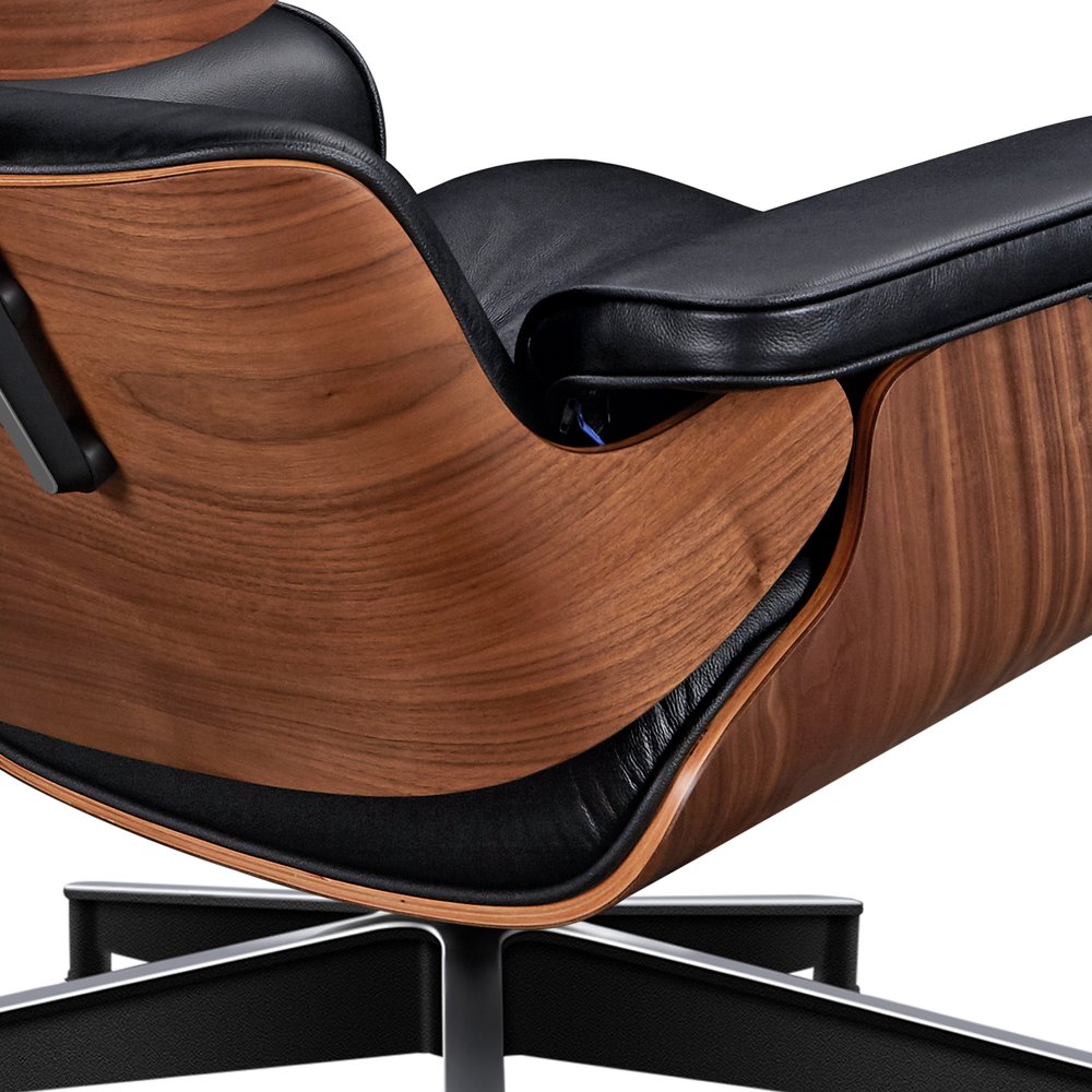 28" Black and Light Brown Tufted Genuine Leather Lounge Chair With Ottoman