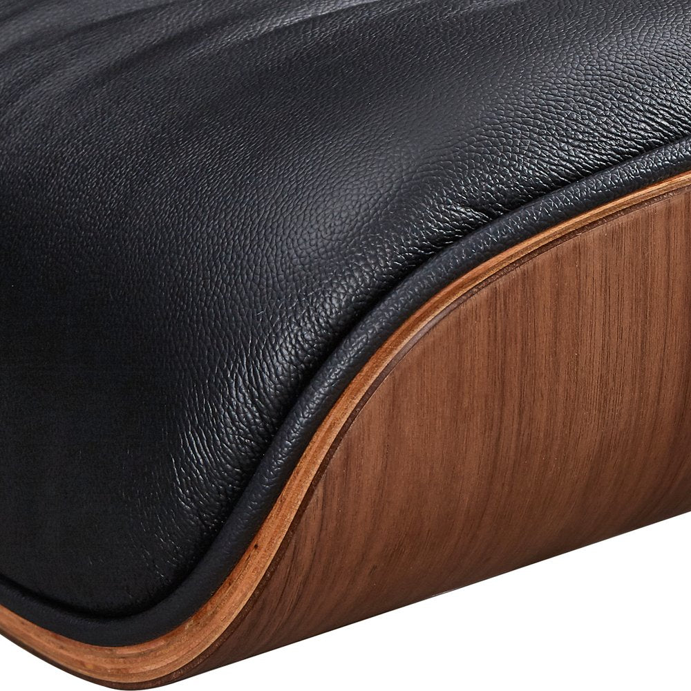 28" Black and Light Brown Tufted Genuine Leather Lounge Chair With Ottoman