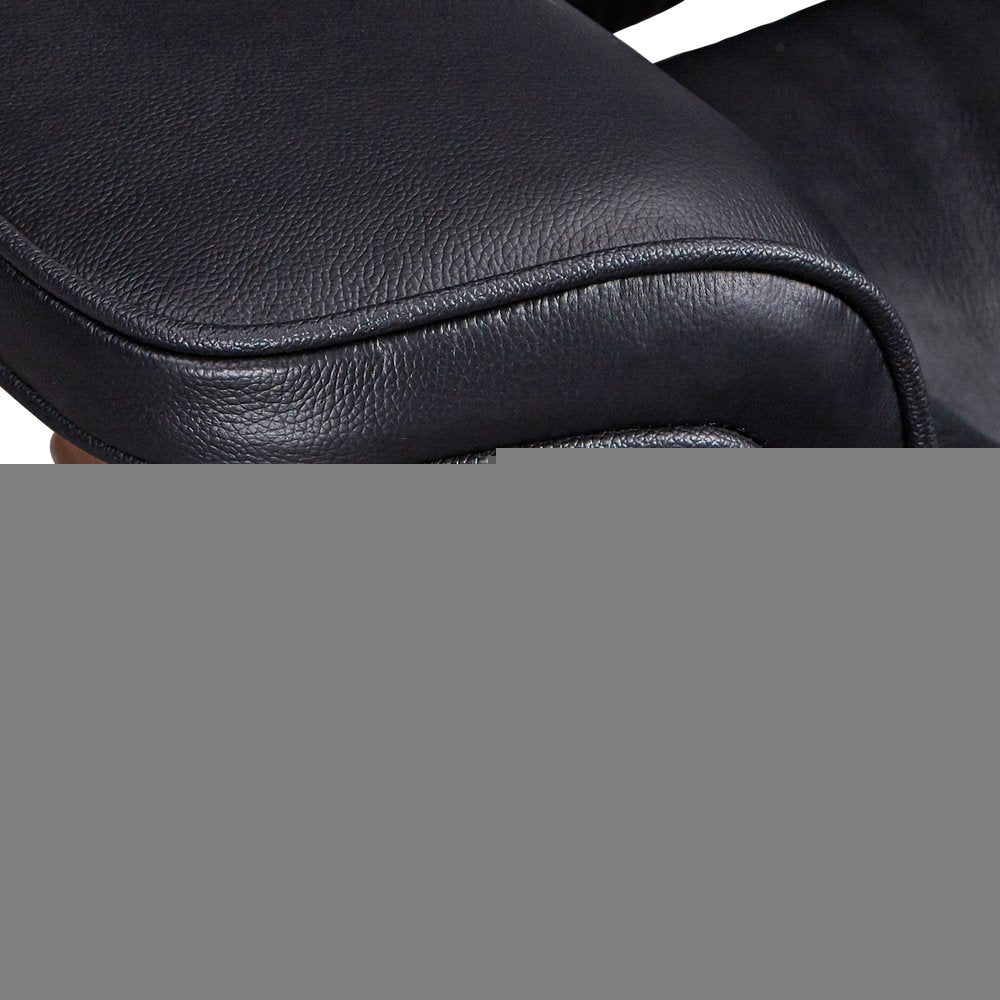28" Black and Light Brown Tufted Genuine Leather Lounge Chair With Ottoman