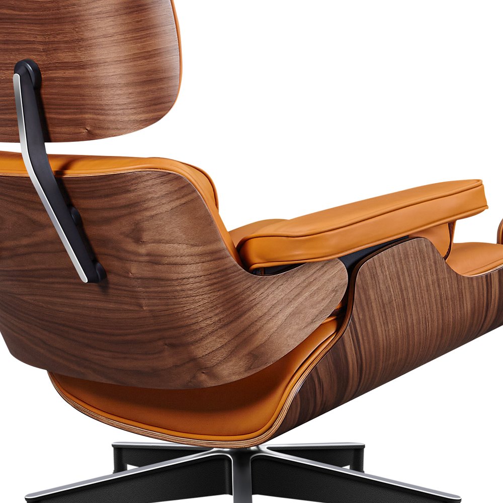 28" Orange and Light Brown Tufted Genuine Leather Lounge Chair With Ottoman