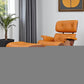 28" Orange and Light Brown Tufted Genuine Leather Lounge Chair With Ottoman
