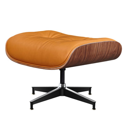 28" Orange and Light Brown Tufted Genuine Leather Lounge Chair With Ottoman