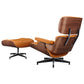 28" Orange and Light Brown Tufted Genuine Leather Lounge Chair With Ottoman