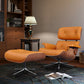 28" Orange and Light Brown Tufted Genuine Leather Lounge Chair With Ottoman