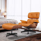 28" Orange and Light Brown Tufted Genuine Leather Lounge Chair With Ottoman