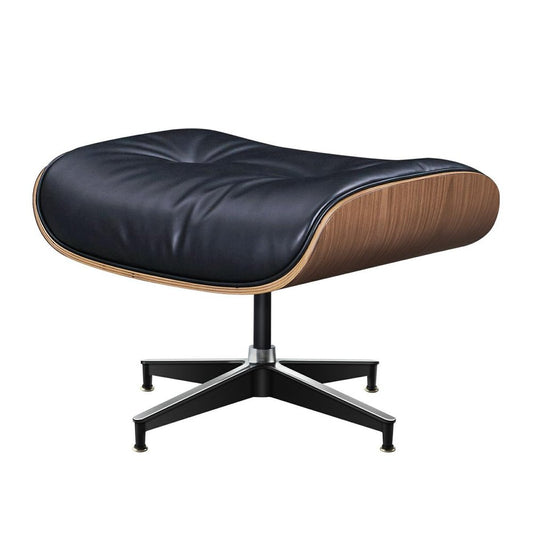 28" Black and Light Brown Tufted Genuine Leather Lounge Chair With Ottoman