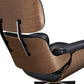 28" Black and Light Brown Tufted Genuine Leather Lounge Chair With Ottoman