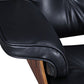 28" Black and Rosewood Tufted Genuine Leather Lounge Chair With Ottoman