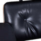 28" Black and Rosewood Tufted Genuine Leather Lounge Chair With Ottoman