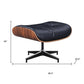 28" Black and Rosewood Tufted Genuine Leather Lounge Chair With Ottoman