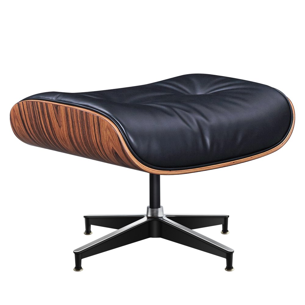 28" Black and Rosewood Tufted Genuine Leather Lounge Chair With Ottoman