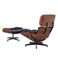 28" Black and Rosewood Tufted Genuine Leather Lounge Chair With Ottoman