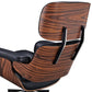28" Black and Rosewood Tufted Genuine Leather Lounge Chair With Ottoman