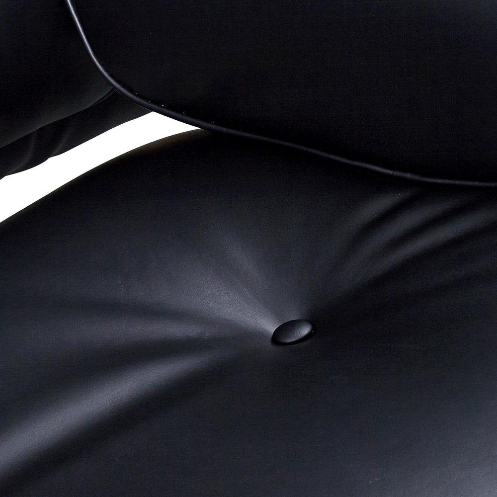 28" Black and Rosewood Tufted Genuine Leather Lounge Chair With Ottoman