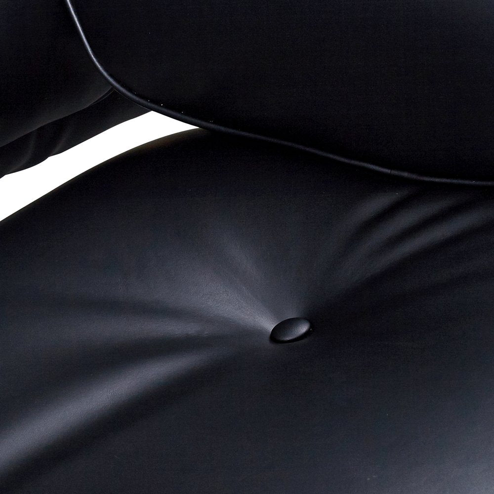 28" Black and Rosewood Tufted Genuine Leather Lounge Chair With Ottoman