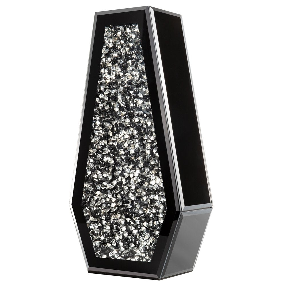 14" Black And Silver Glass Table Vase With Faux Crystals