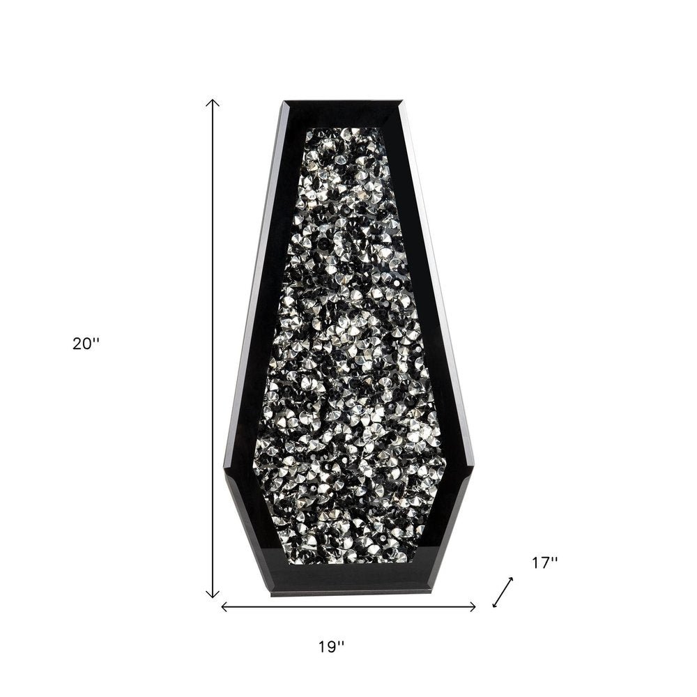 14" Black And Silver Glass Table Vase With Faux Crystals