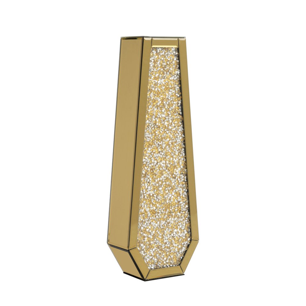 24" Gold Crystal Glass Floor Vase With Faux Crystals