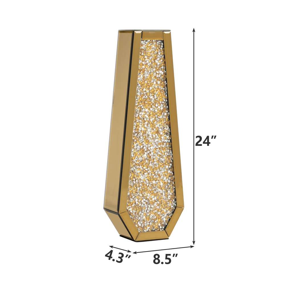 24" Gold Crystal Glass Floor Vase With Faux Crystals
