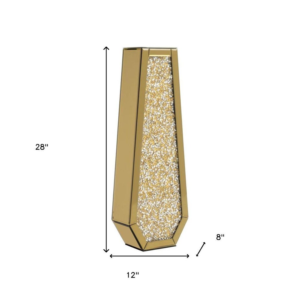 24" Gold Crystal Glass Floor Vase With Faux Crystals