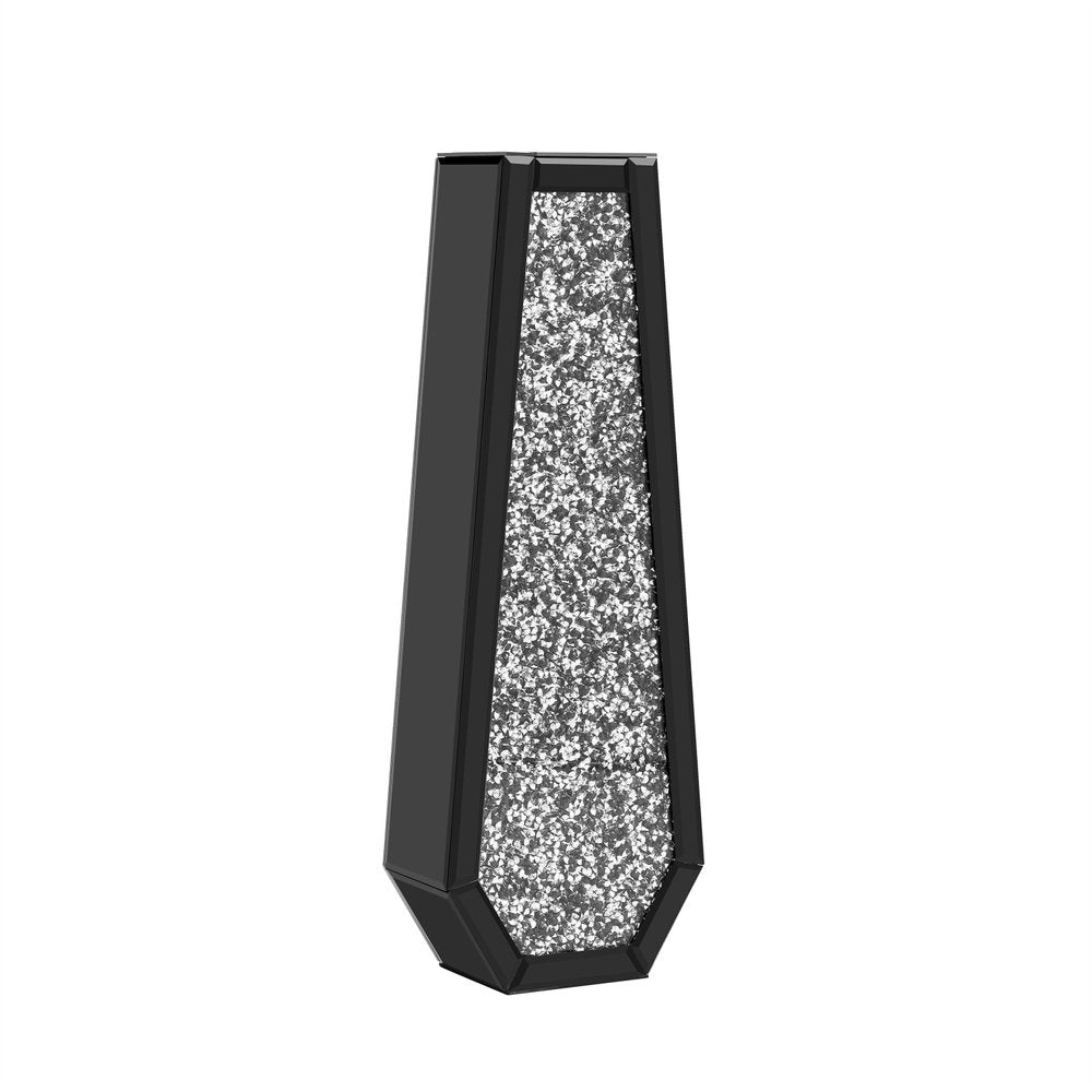 24" Black Crystal Glass Floor Vase With Faux Crystals