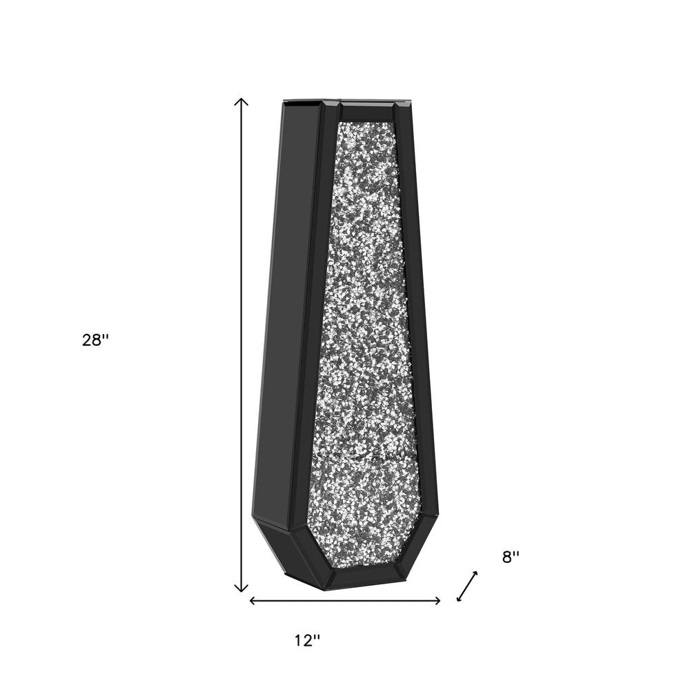 24" Black Crystal Glass Floor Vase With Faux Crystals