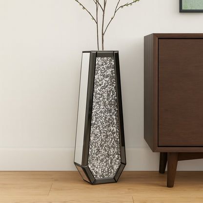 24" Black Crystal Glass Floor Vase With Faux Crystals