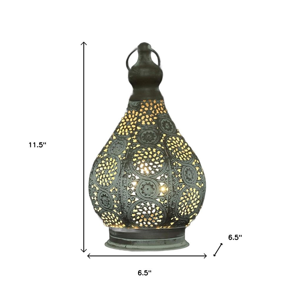 12" Gray Metal Novelty Bedside Lamp With Black Cone Shade