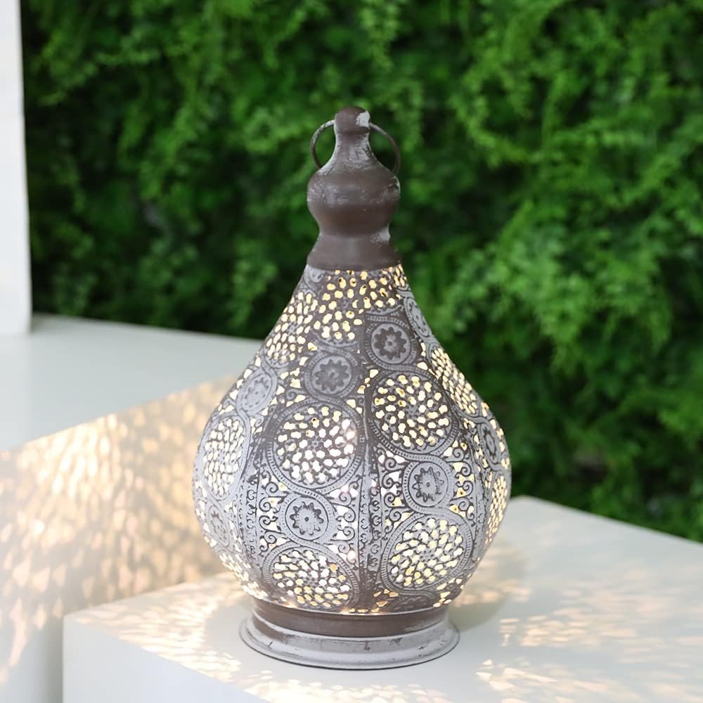 12" Gray Metal Novelty Bedside Lamp With Black Cone Shade