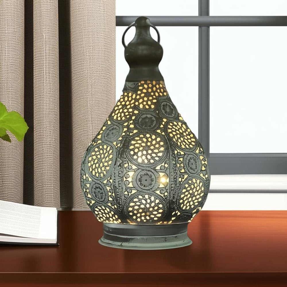 12" Gray Metal Novelty Bedside Lamp With Black Cone Shade