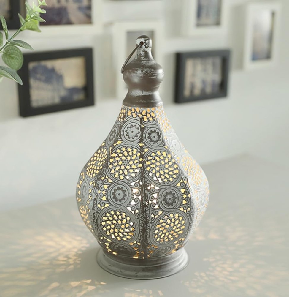12" Gray Metal Novelty Bedside Lamp With Black Cone Shade