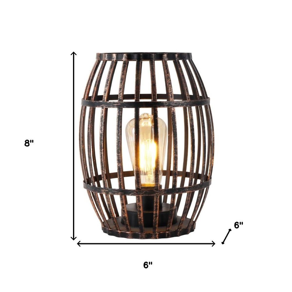 8" Black Battery Operated Novelty Bedside Lamp With Cage Shade