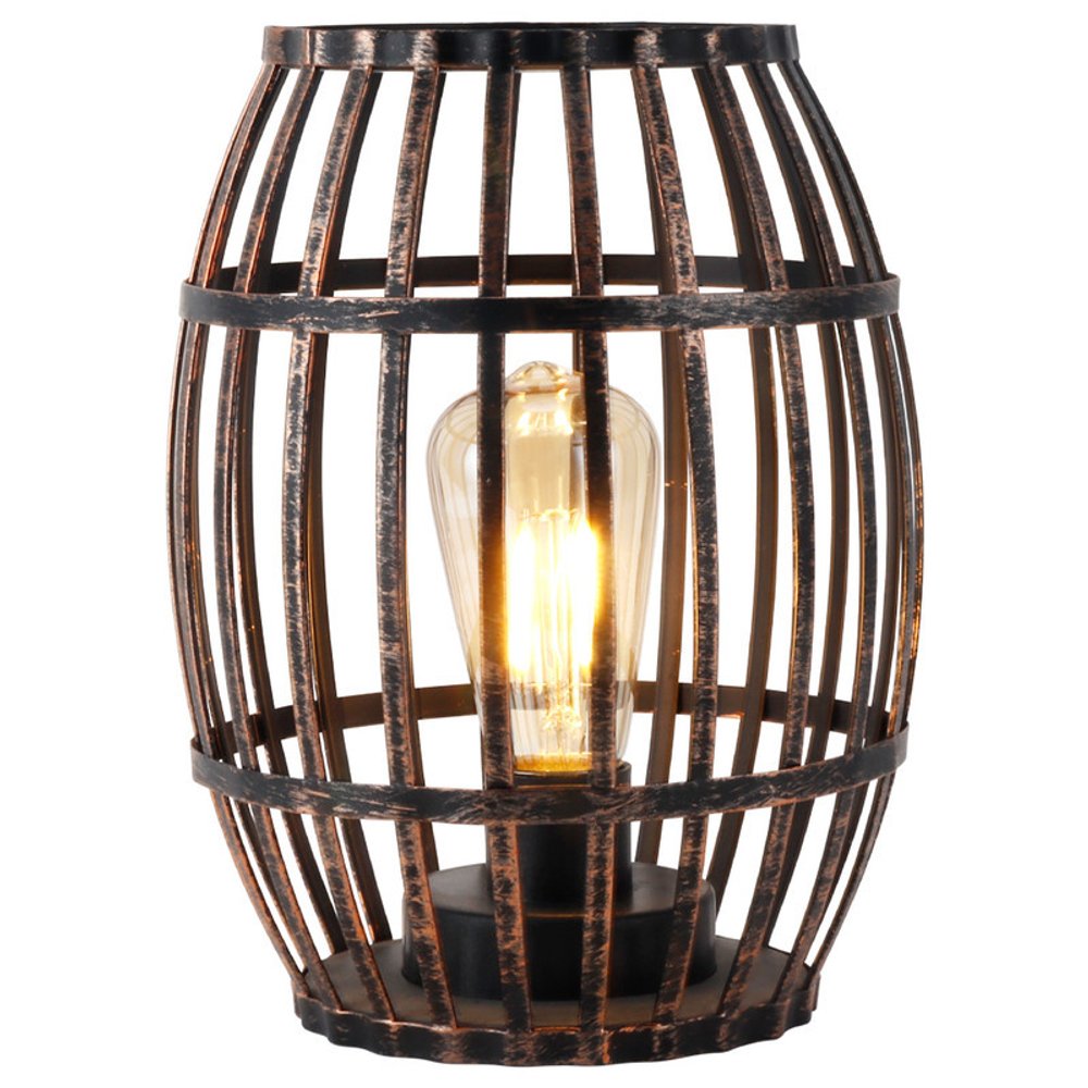 8" Black Battery Operated Novelty Bedside Lamp With Cage Shade