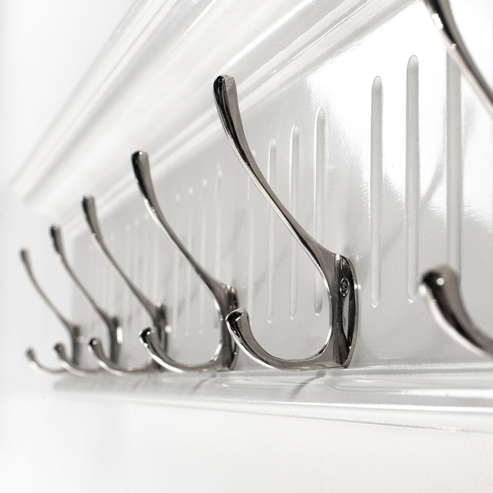 39" White Solid Wood Six Hook Wall Mount Coat Rack