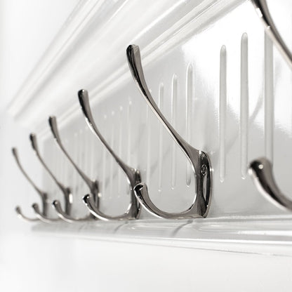 39" White Solid Wood Six Hook Wall Mount Coat Rack