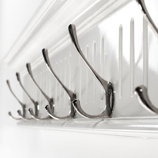 39" White Solid Wood Six Hook Wall Mount Coat Rack