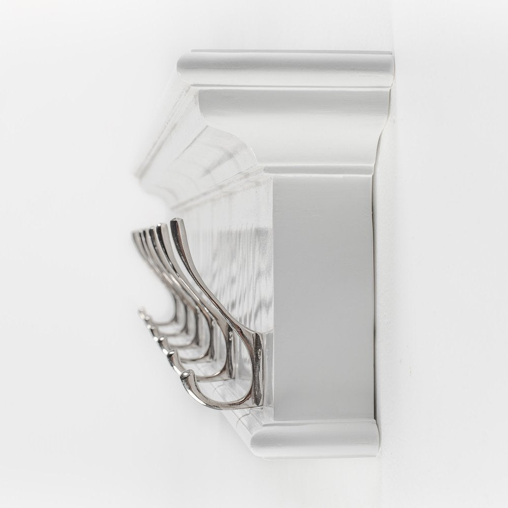 39" White Solid Wood Six Hook Wall Mount Coat Rack