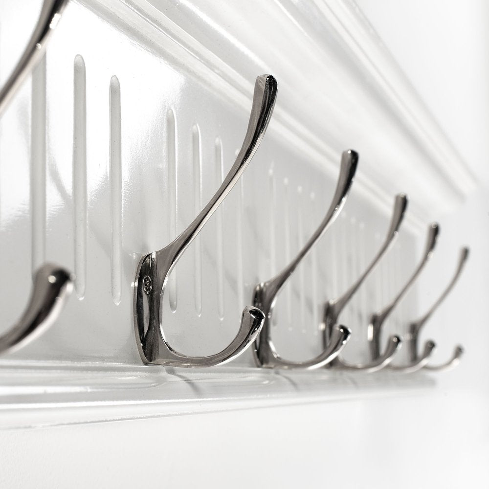 39" White Solid Wood Six Hook Wall Mount Coat Rack