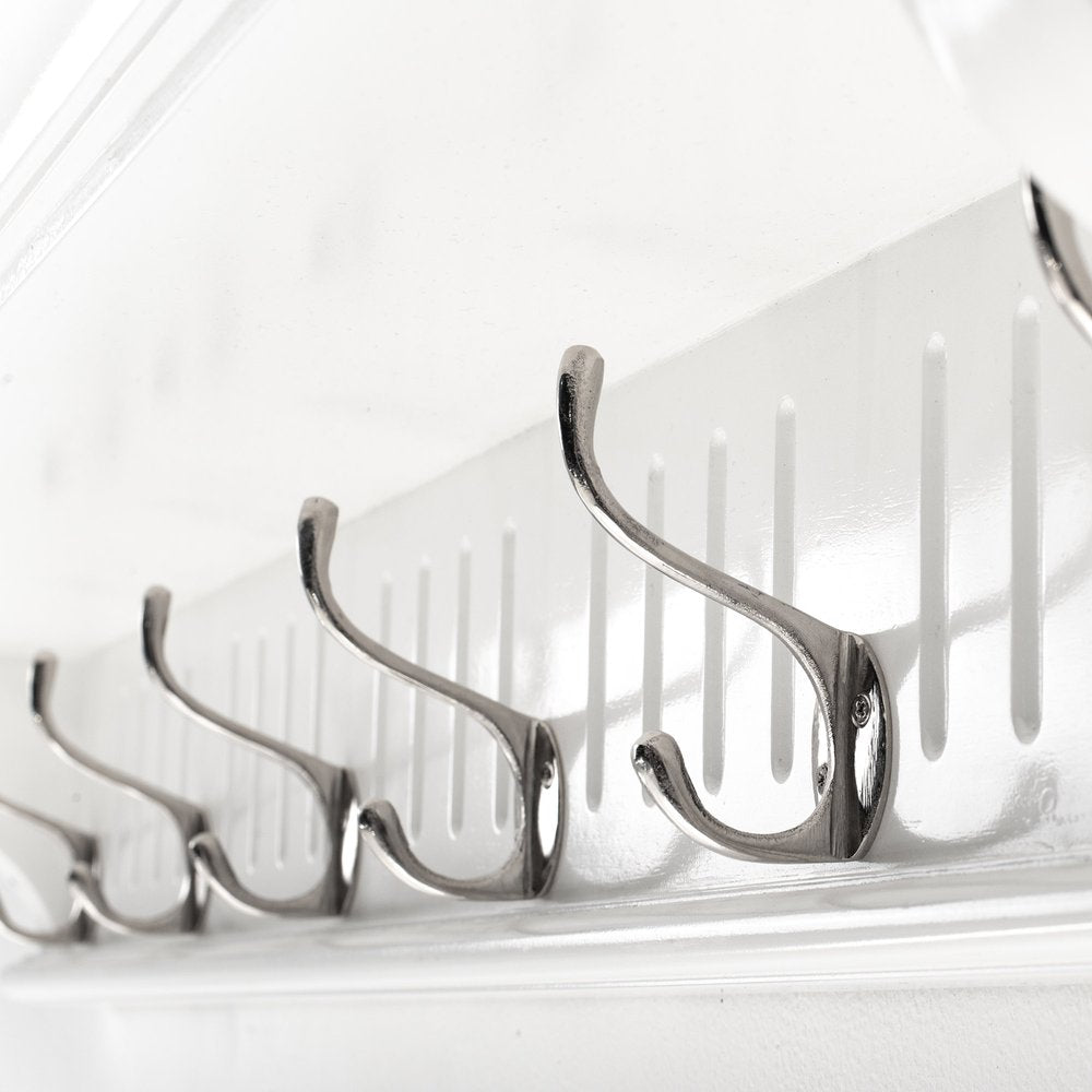 39" White Solid Wood Six Hook Wall Mount Coat Rack