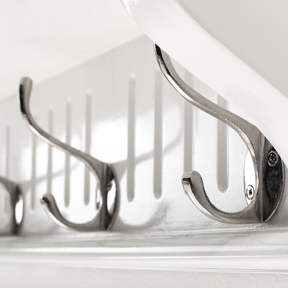 39" White Solid Wood Six Hook Wall Mount Coat Rack