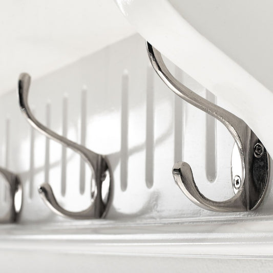 39" White Solid Wood Six Hook Wall Mount Coat Rack