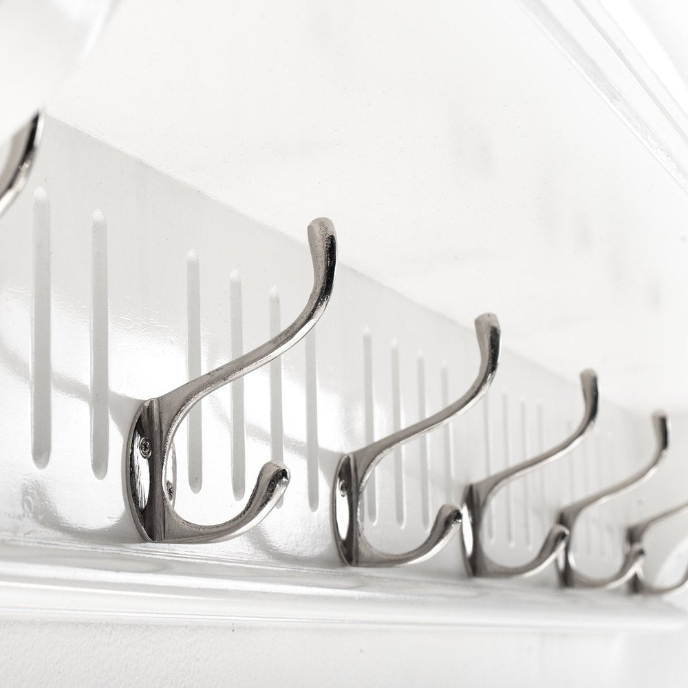 39" White Solid Wood Six Hook Wall Mount Coat Rack