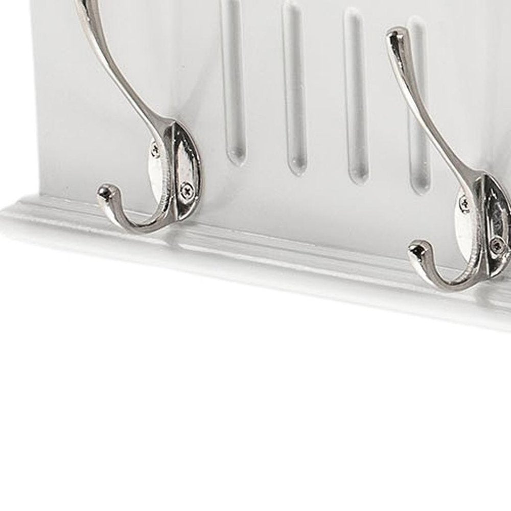 28" White Solid Wood Four Hook Wall Mount Coat Rack