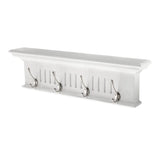 28" White Solid Wood Four Hook Wall Mount Coat Rack