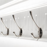 51" White Solid Wood Eight Hook Wall Mount Coat Rack