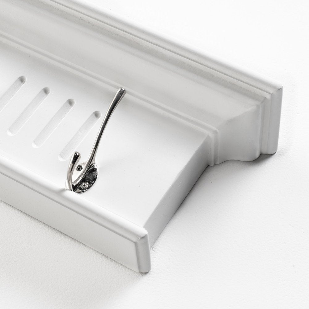 51" White Solid Wood Eight Hook Wall Mount Coat Rack