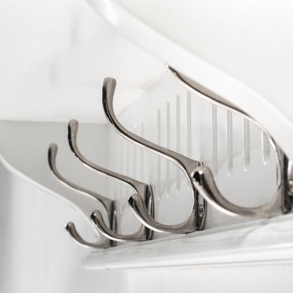 28" White Solid Wood Four Hook Wall Mount Coat Rack