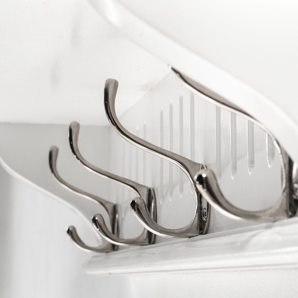 28" White Solid Wood Four Hook Wall Mount Coat Rack