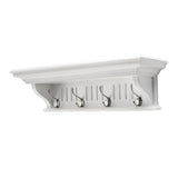 28" White Solid Wood Four Hook Wall Mount Coat Rack